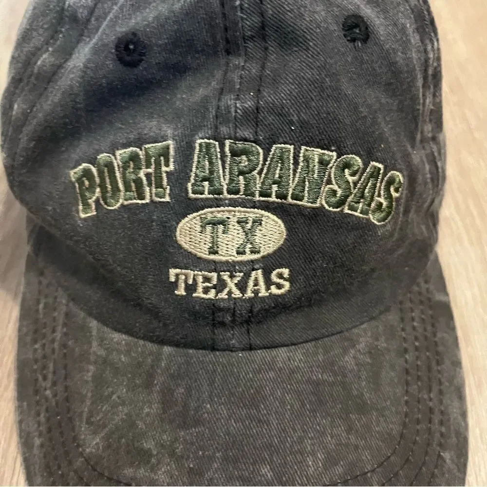 777 Lucky Port Aransas Texas Dark Grey Distressed Baseball Hat